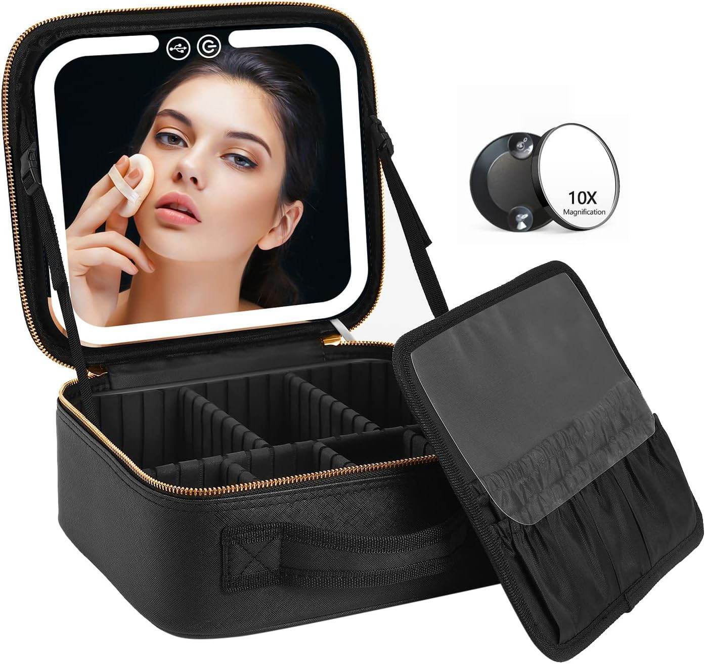 Travel Makeup Bag with LED Mirror & 3 Light Modes - Trendhub Pakistan